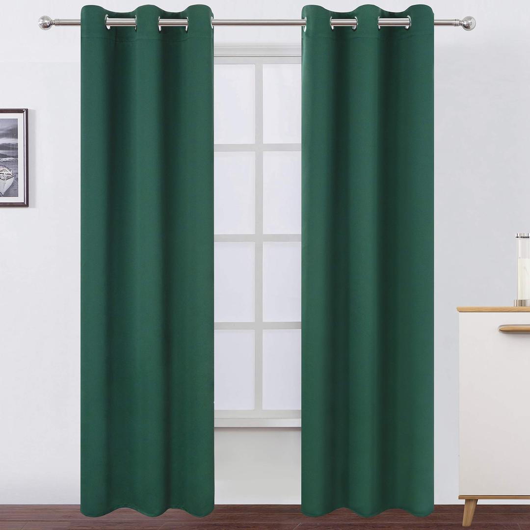 LEMOMO Dark Green Blackout Curtains/42 x 84 Inch/Set of Two Panels Grommet Bedroom Curtains