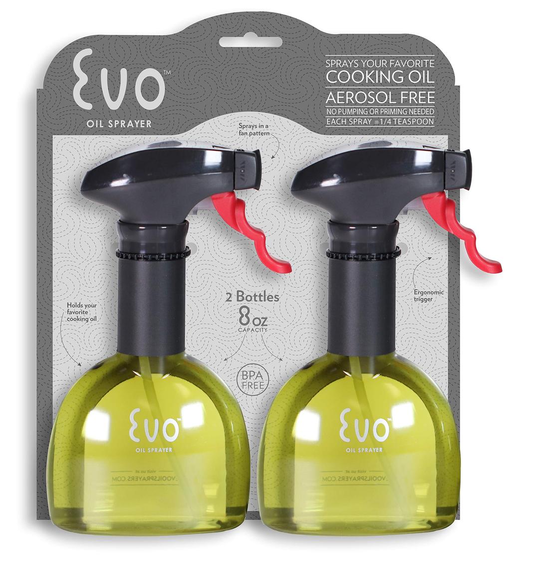 EVO Oil Sprayer, Non-Aerosol for Olive Oil and Cooking Oils, Yellow 8oz, Set of Two Bottles