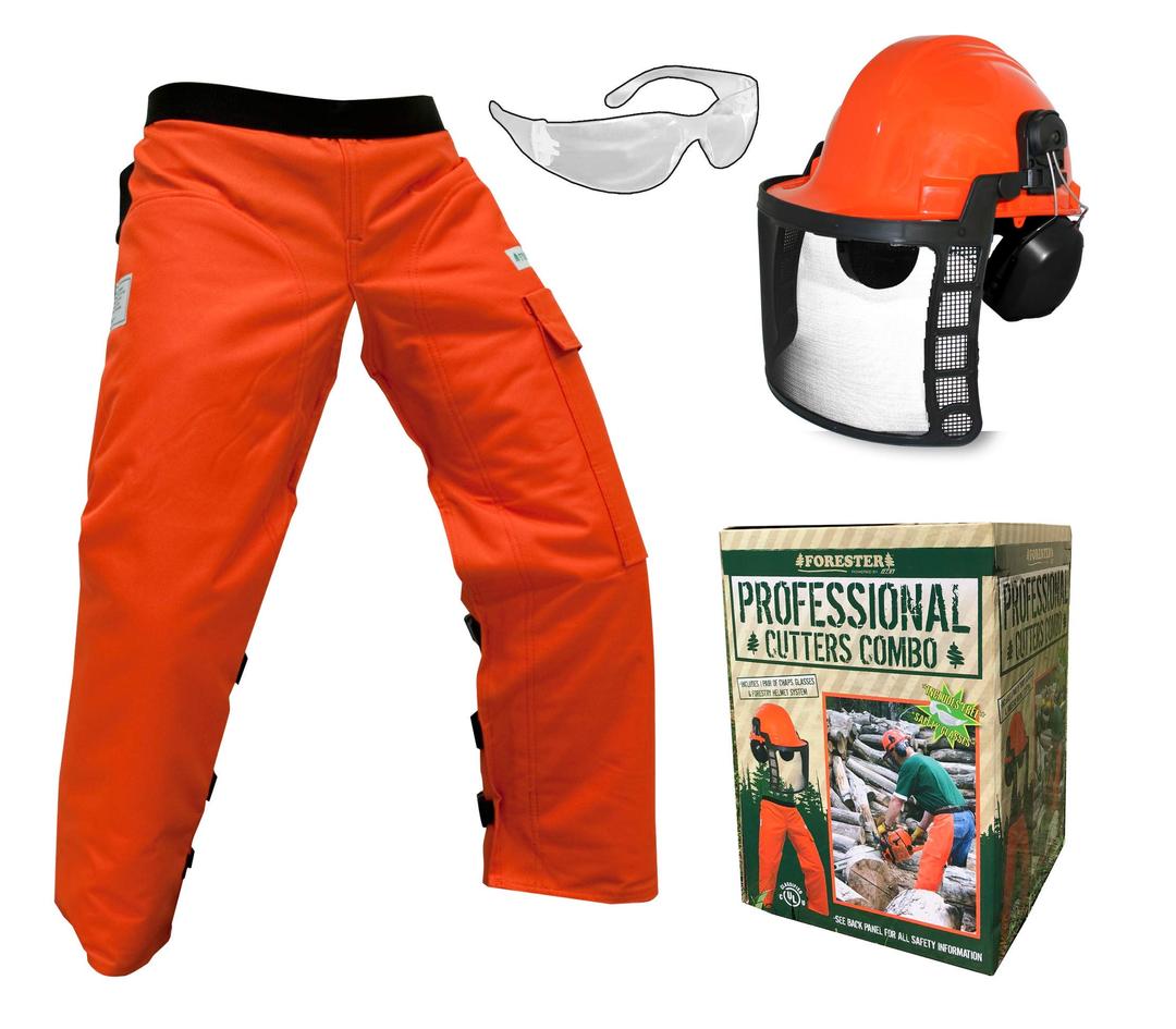 Forester Protective Clothing - OEM Forestry Cutter Combo Kit Apron Chaps Helmet Face Shield Ear Muffs Safety Glasses Arborist Equipment Chainsaw Pants Logging Tools Helmet Accessories Orange