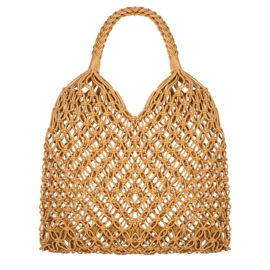 ShappyTravel Beach Fishing Net Handbag Woven Shoulder Bag Cotton Rope Macrame Bag Mesh Beach Bag Crochet Knit Purse for Women