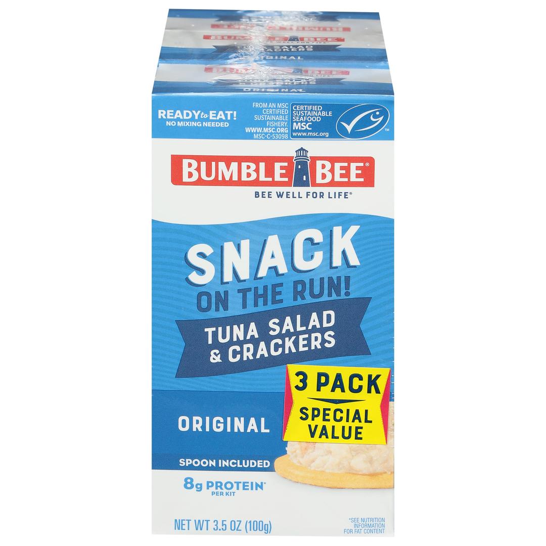 Bumble BeeSnack On The Run Tuna Salad with Crackers Kit, 3.5 oz (Pack of 3) - Ready to Eat, Spoon Included - Wild Caught Tuna - Shelf Stable & Convenient Protein Snack