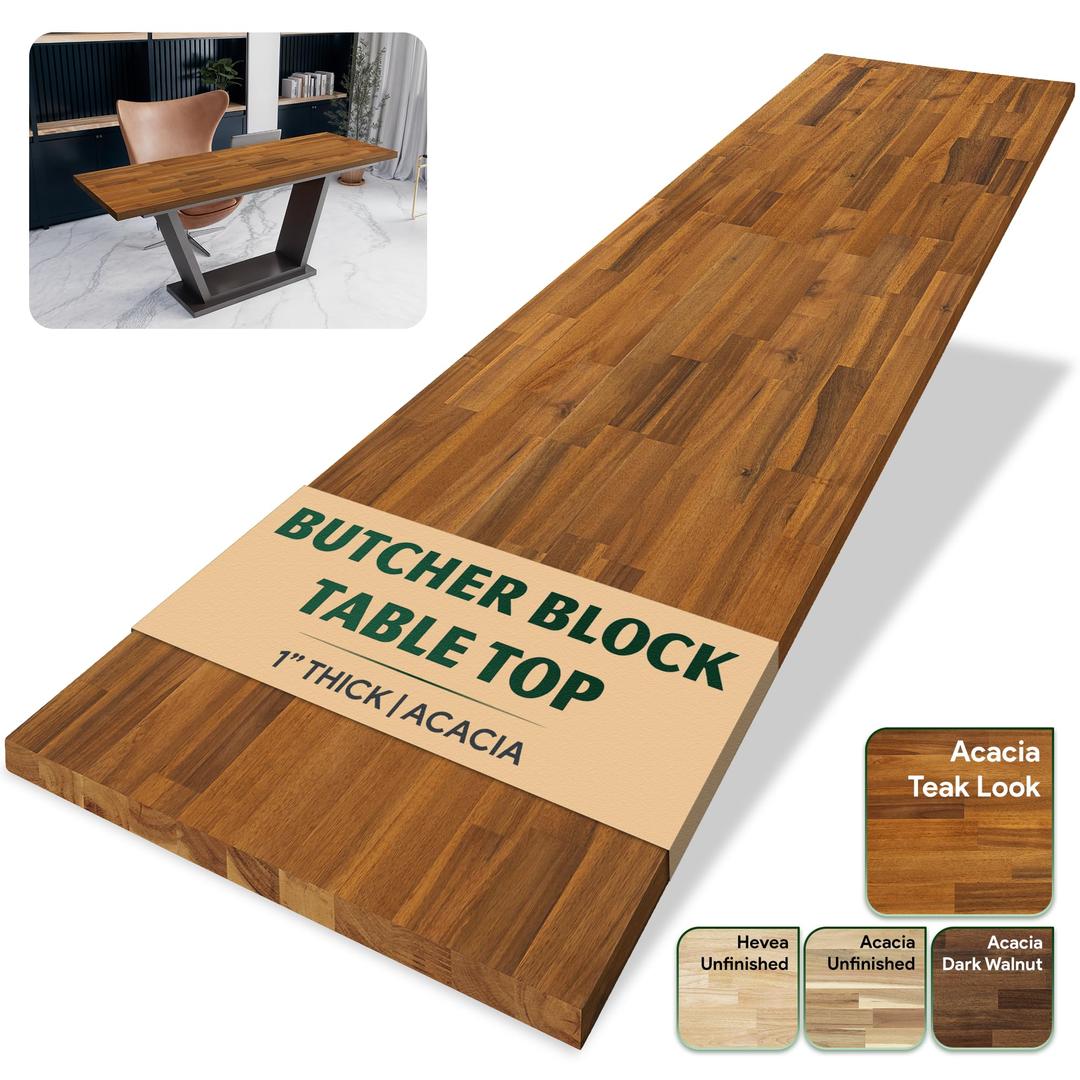 48 x 25 in. Solid Wood Table Top, Teak Stained Acacia Desktop for Standing Desk/Office Tabletop/Countertop, 1in. Thick