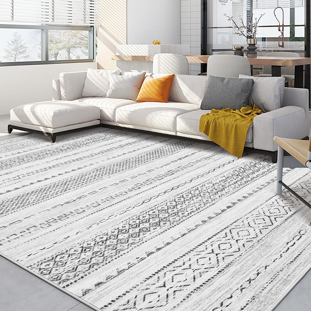 Area Rug Living Room Rugs: 5x7 Large Soft Machine Washable Boho Moroccan Farmhouse Neutral Stain Resistant Indoor Floor Rug Carpet for Bedroom Nursery Dorm Classroom Playroom Dining Room - Grey