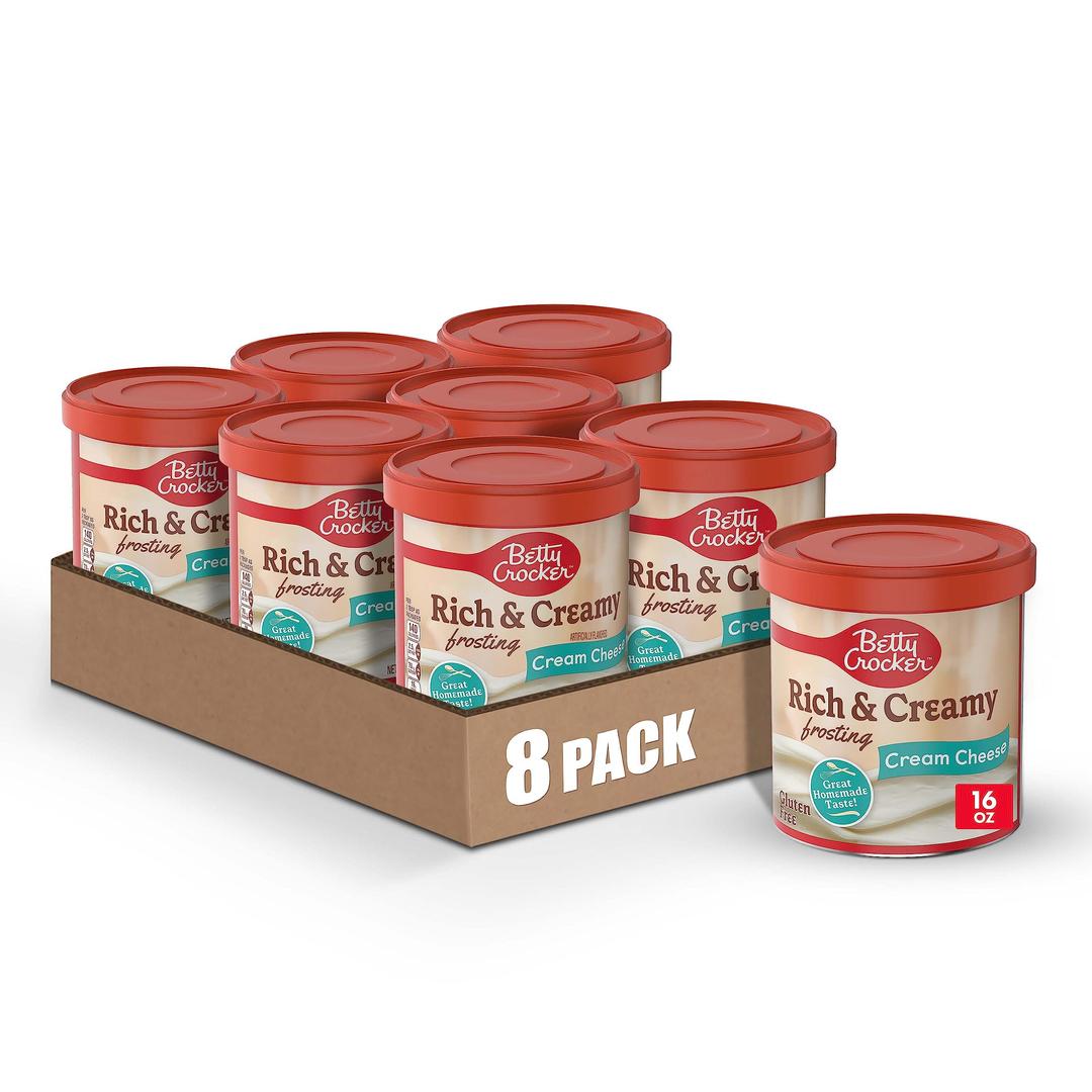 Betty Crocker Rich and Creamy Cream Cheese Flavored Frosting, Gluten Free Frosting, 16 oz (Pack of 8)