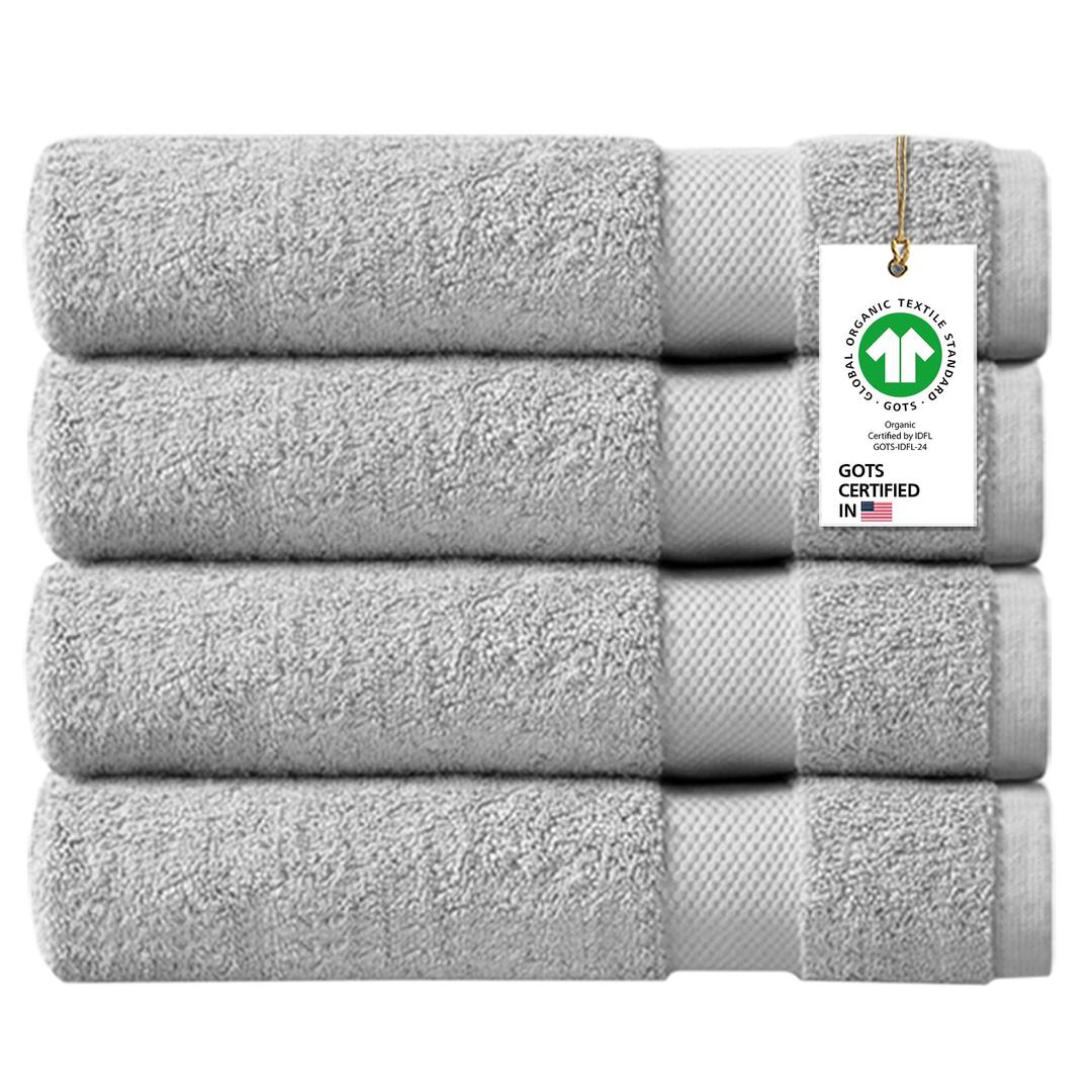 100% Organic Cotton Towels 650 GSM Plush Feather Touch Quick Dry Bath Towel, Pack of 4 GOTS Certified, Oeko-Tex Green Certified, Organic Cotton Bath Towel, 30"X58"