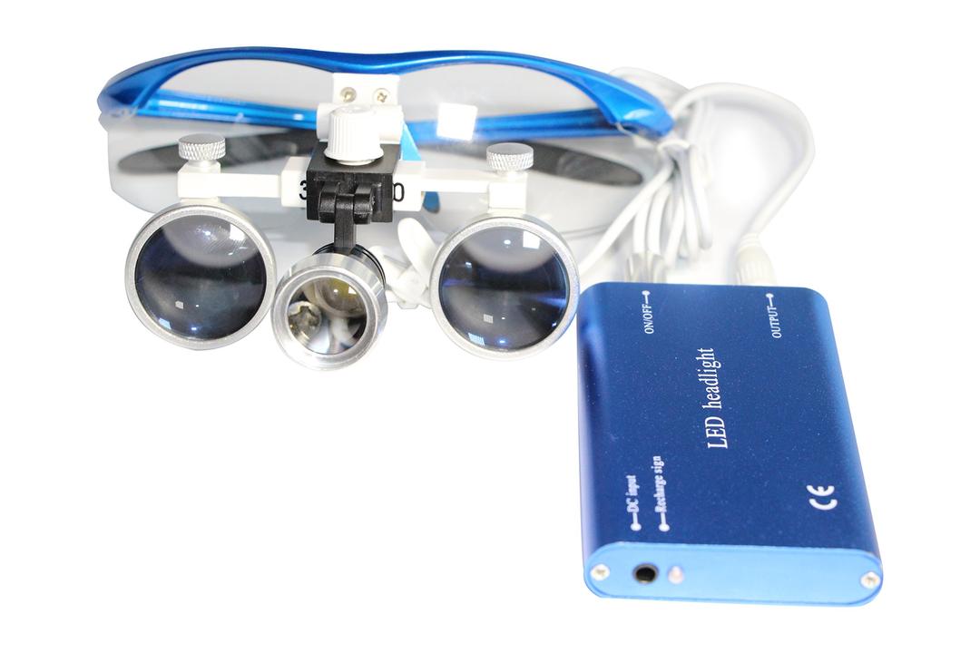 'Dental Power Dental Binocular Loupes 3.5X 420mm + LED Head Light Lamp +Aluminum Box (Blue)