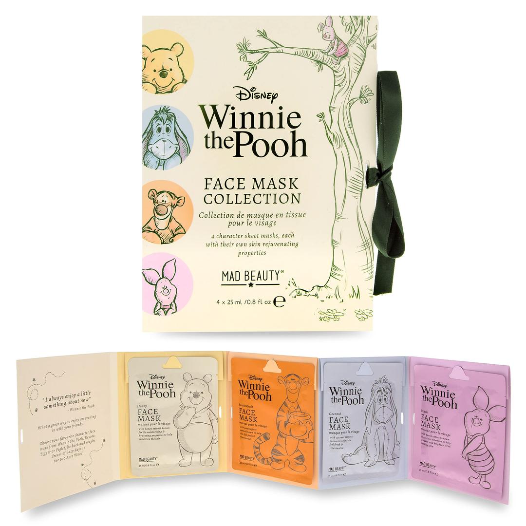 MAD Beauty Disney Winnie the Pooh Face Mask Set of 4 | Cruelty-Free Cosmetics | Honey, Passionfruit, Coconut, and Peach | Skincare Gifts for Women, Adults, and Kids