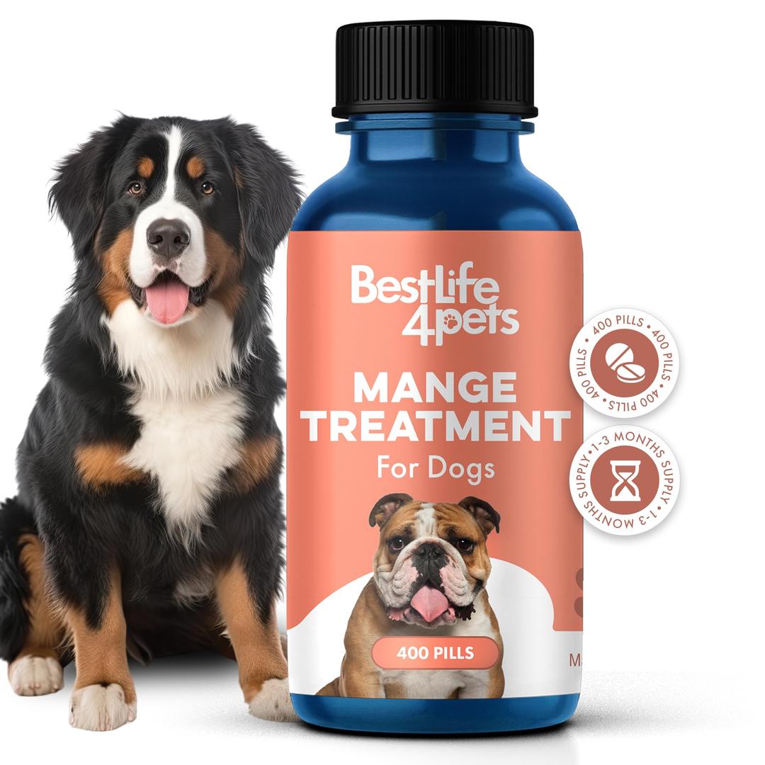 Mange Treatment for Dogs - Natural Dog Itching Skin Relief for Demodectic & Puppy Mange, Mites, Canine Scabies; Helps Dog Skin Irritation, Hot Spots, Hair Loss, and Dog Dandruff - 400 Odorless Pills