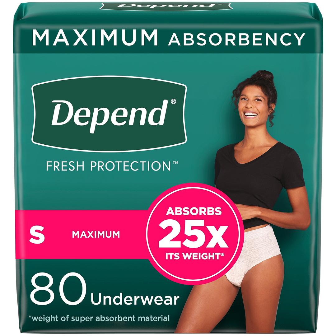 DependDepend Fresh Protection Adult Incontinence & Postpartum Bladder Leak Underwear for Women, Disposable, Maximum, Small, Blush, 80 Count (2 Packs of 40), Packaging May Vary