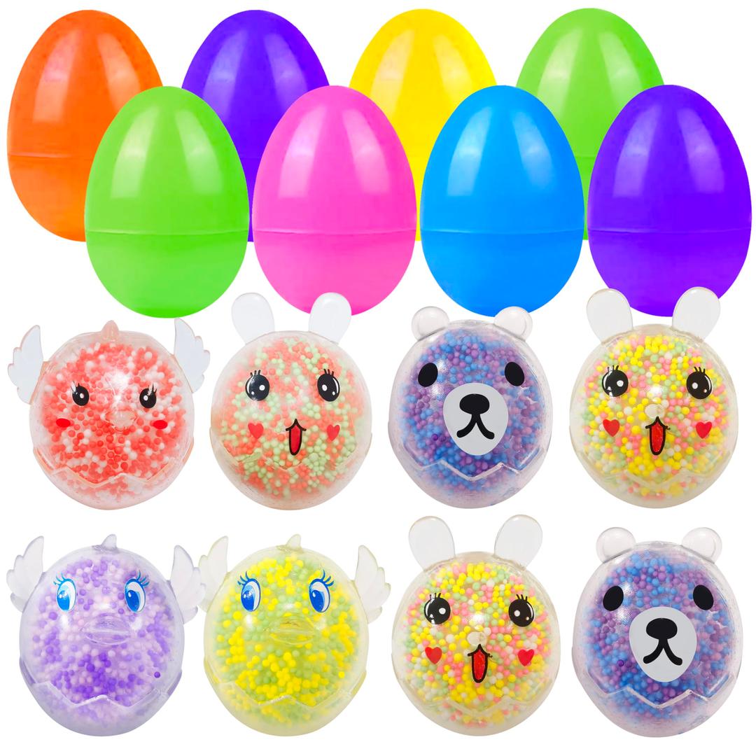 8 Pack Jumbo Easter Eggs with Squeeze Toys Inside Bright Colorful Easter Eggs Variety Easter Fidget Toys Great for Kids Toddler Easter Basket Stuffers Egg Stuffers