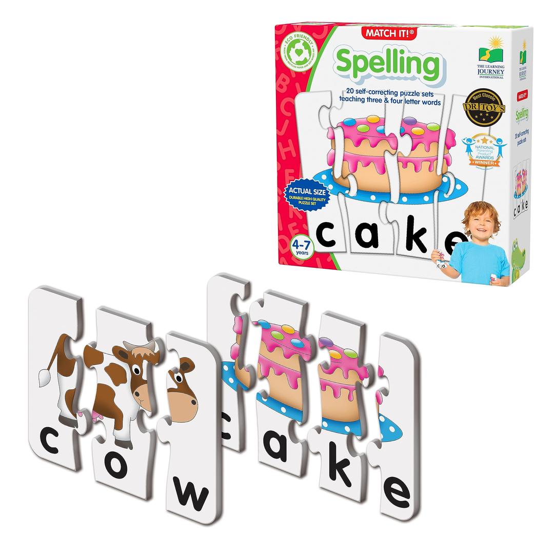 The Learning Journey: Match It! - Spelling - 20 Piece Self-Correcting Spelling Puzzle for Three and Four Letter Words with Matching Images - Learning Toys for 4 Year Olds - Award Winning Toys