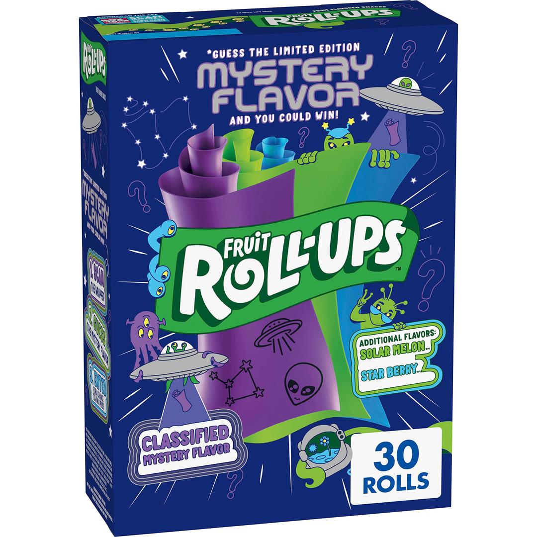 Fruit Roll-Ups Fruit Flavored Snacks, Mystery Flavor, Solar Melon, and Star Berry, 30 ct