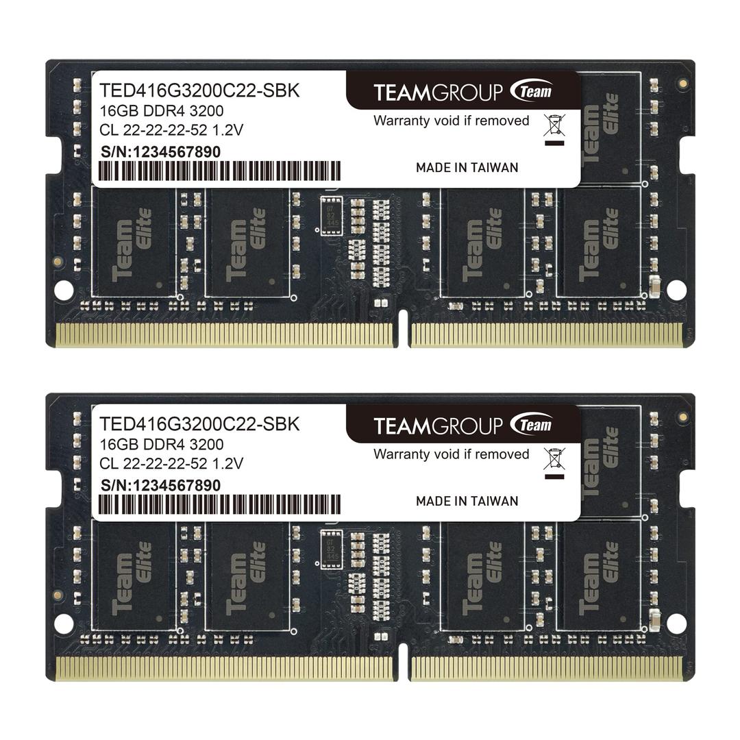 TEAMGROUP Elite DDR4 32GB Kit (2 x 16GB) 3200MHz PC4-25600 CL22 (2933MHz or 2666MHz)Unbuffered Non-ECC 1.2V SODIMM 260-Pin Laptop Notebook PC Computer Memory Module Ram Upgrade - TED432G3200C22DC-S01