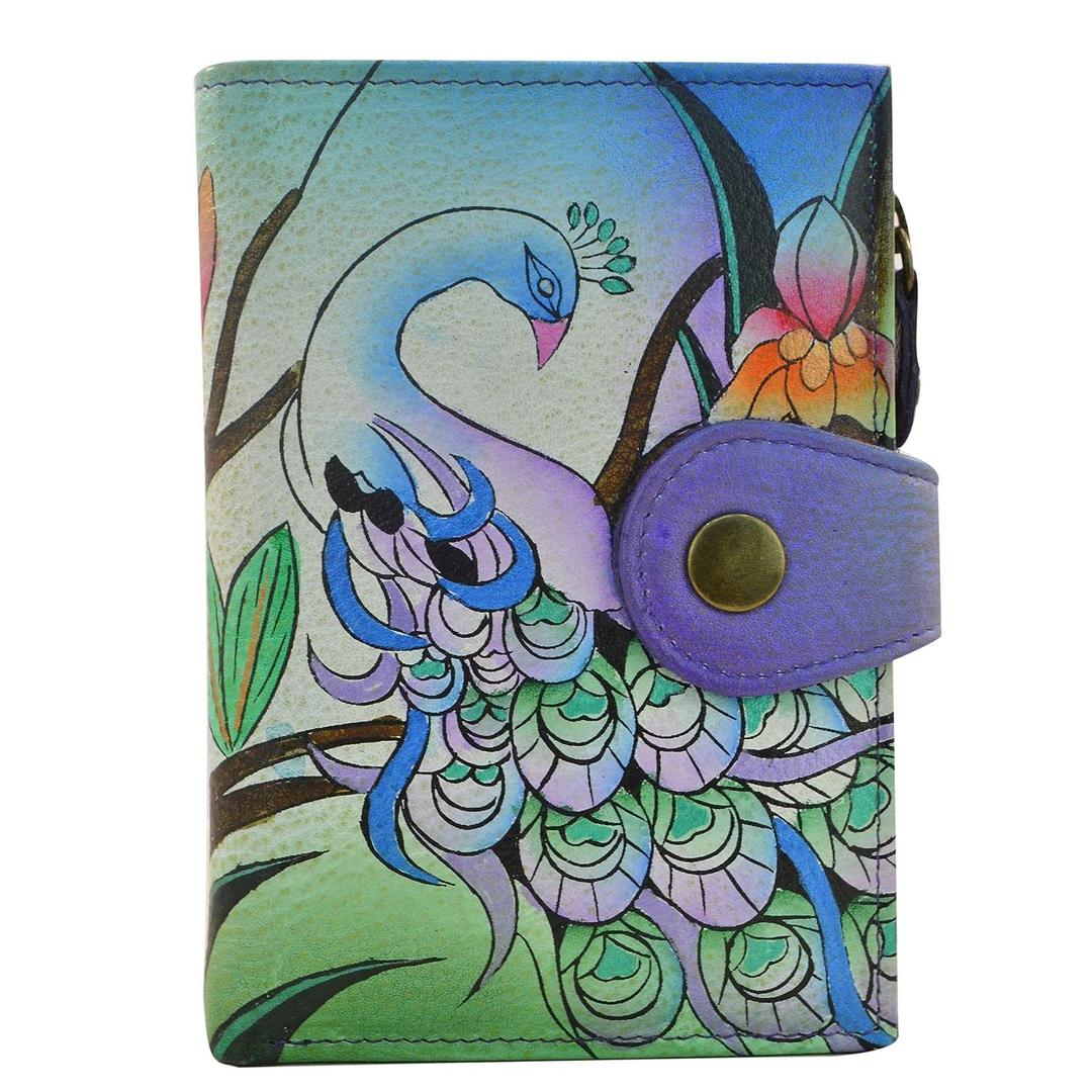 Anna by AnuschkaWomen's Hand Painted Genuine Leather Ladies Wallet - Midnight Peacock