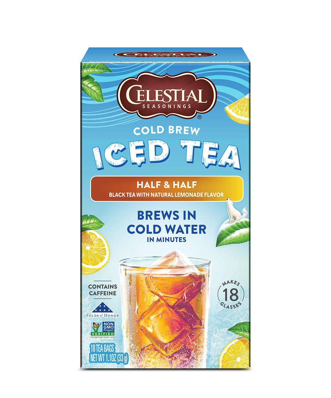 Celestial SeasoningsCold Brew Iced Tea, Half and Half Iced Black Tea and Lemonade, Contains Caffeine, 18 Tea Bags per bag (Pack of 6)