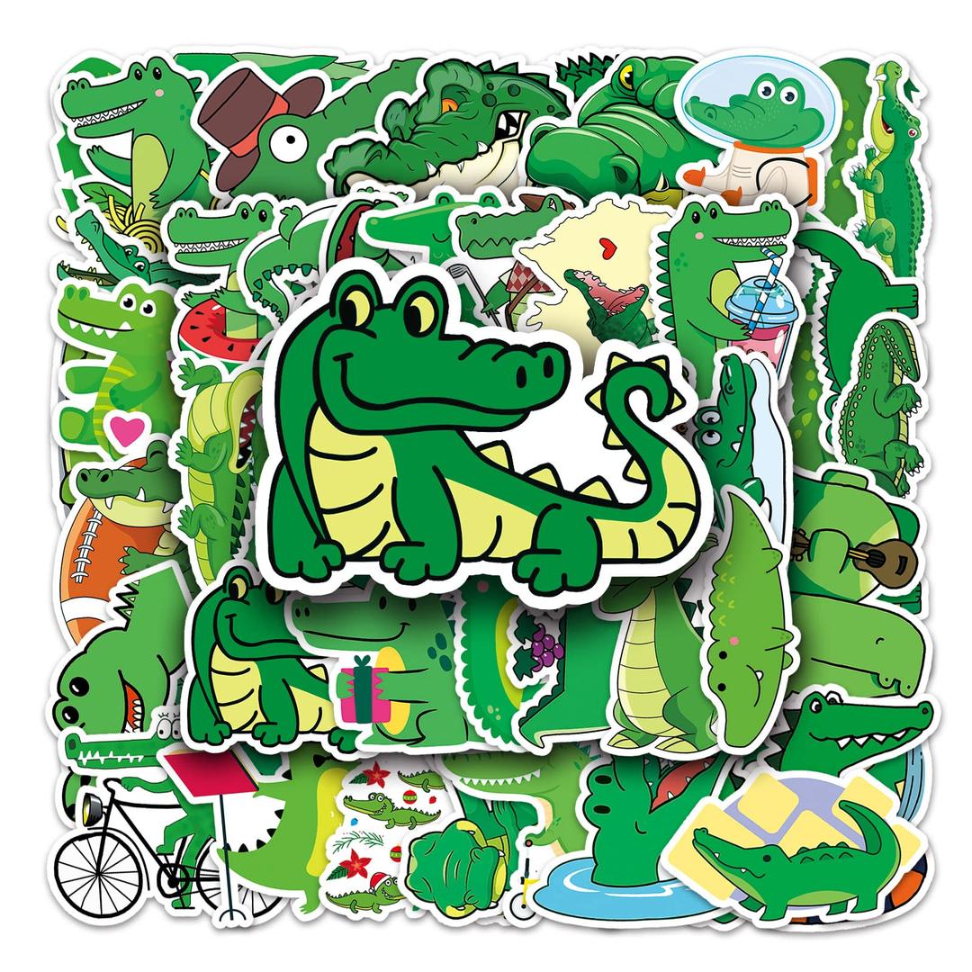 50 Pieces Funny Crocodile Stickers Cartoon Alligator Vinyl Waterproof Sticker for Laptop Water Bottle Motorcycle Skateboard Luggage,Cute Party Decals Gift for Kids Boys Teens