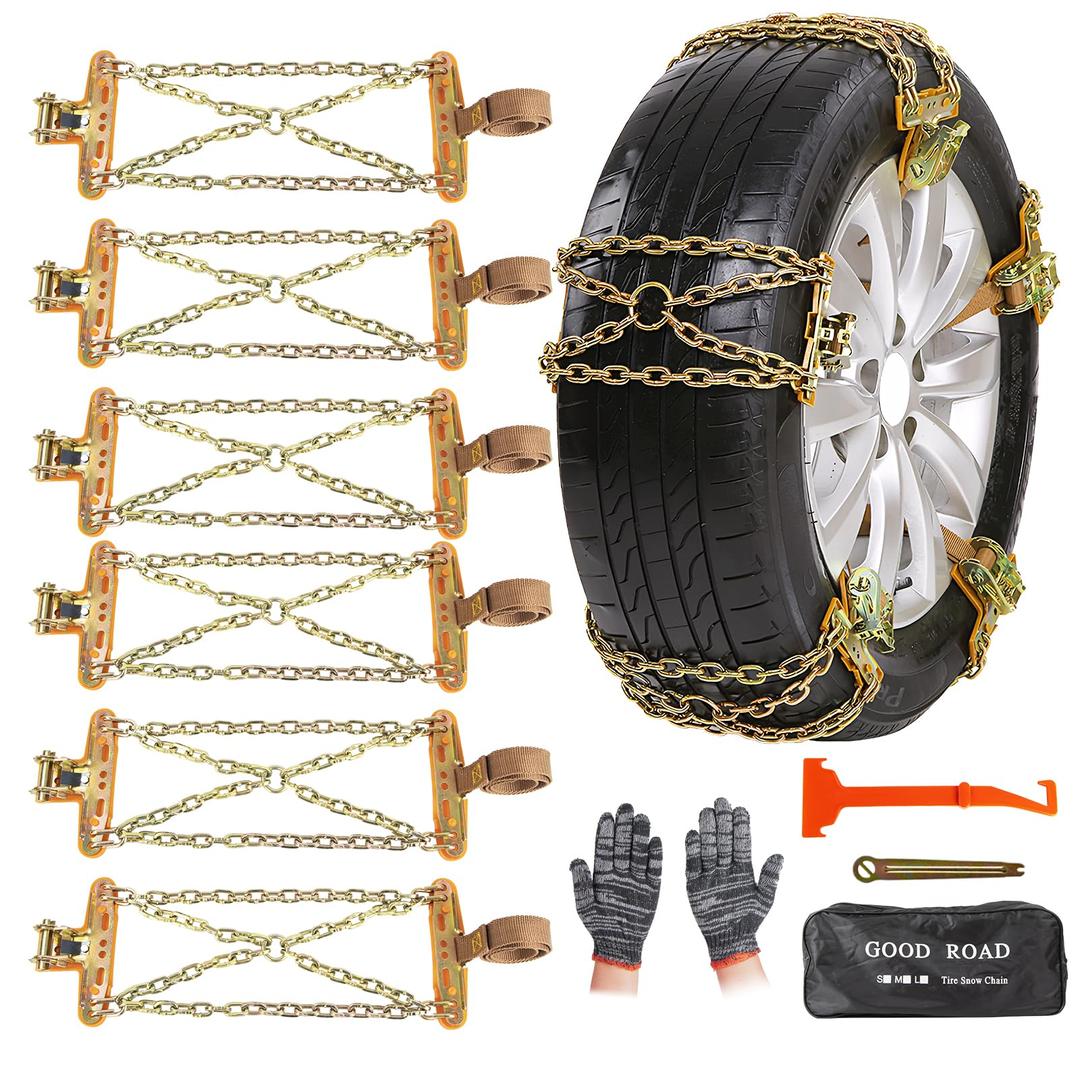 Snow Chains, 6 Packs Emergency Anti Slip Tire Chains, Adjustable Universal Thickening Tire Snow Chains For Car Pickup Trucks SUV in Snow, Sand, Mud and Ice (Tire Width 225-285mm)