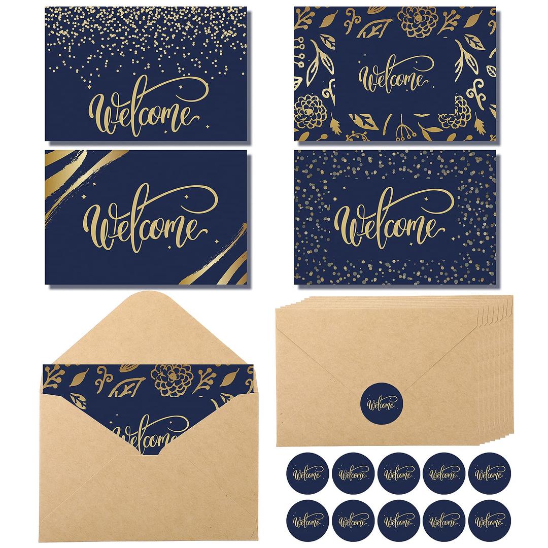 72 Pcs Welcome Note Cards with Kraft Envelopes and Welcome Stickers Blank Interior Welcome Greeting Cards Assorted Paper Business Greeting Card Welcome Postcards for Guests Employees Wedding Funeral