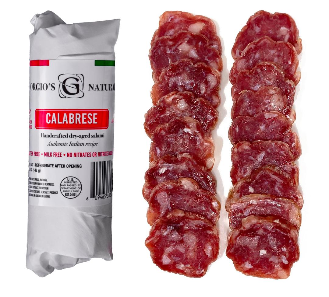 Giorgio’s Naturals Handcrafted Dry-Aged Salami – Calabrese 5 Ounce, Authentic Italian Sausage, Hard Salami, Charcuterie Meat