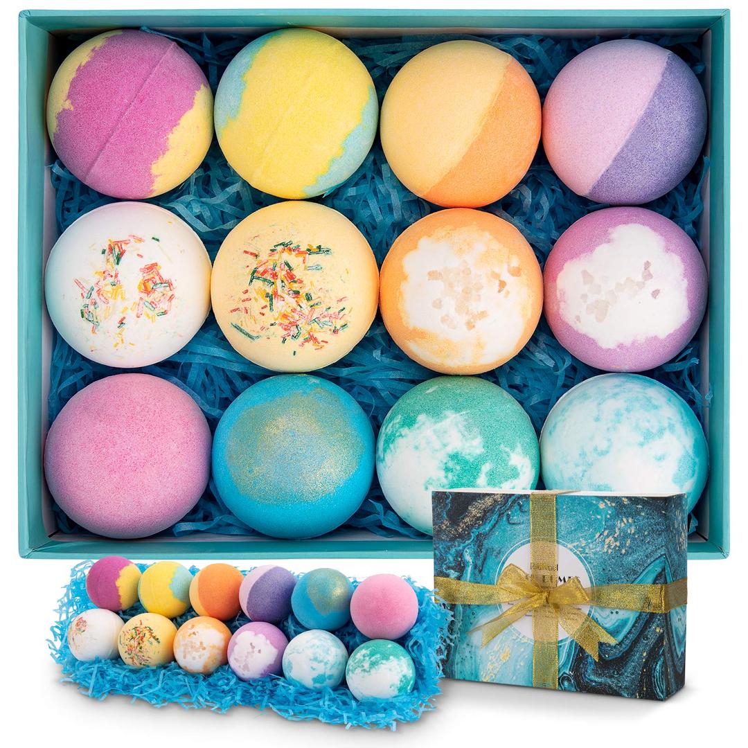 Bath Bombs Gift Set, Ribivaul 8 Pcs Bath Bomb with Natural & Organic Ingredients, Vegan Fizzy Spa to Moisturize Dry Skin, Handmade Gift Kit Ideas for Birthday, Women, Mother's Day (12PCS)