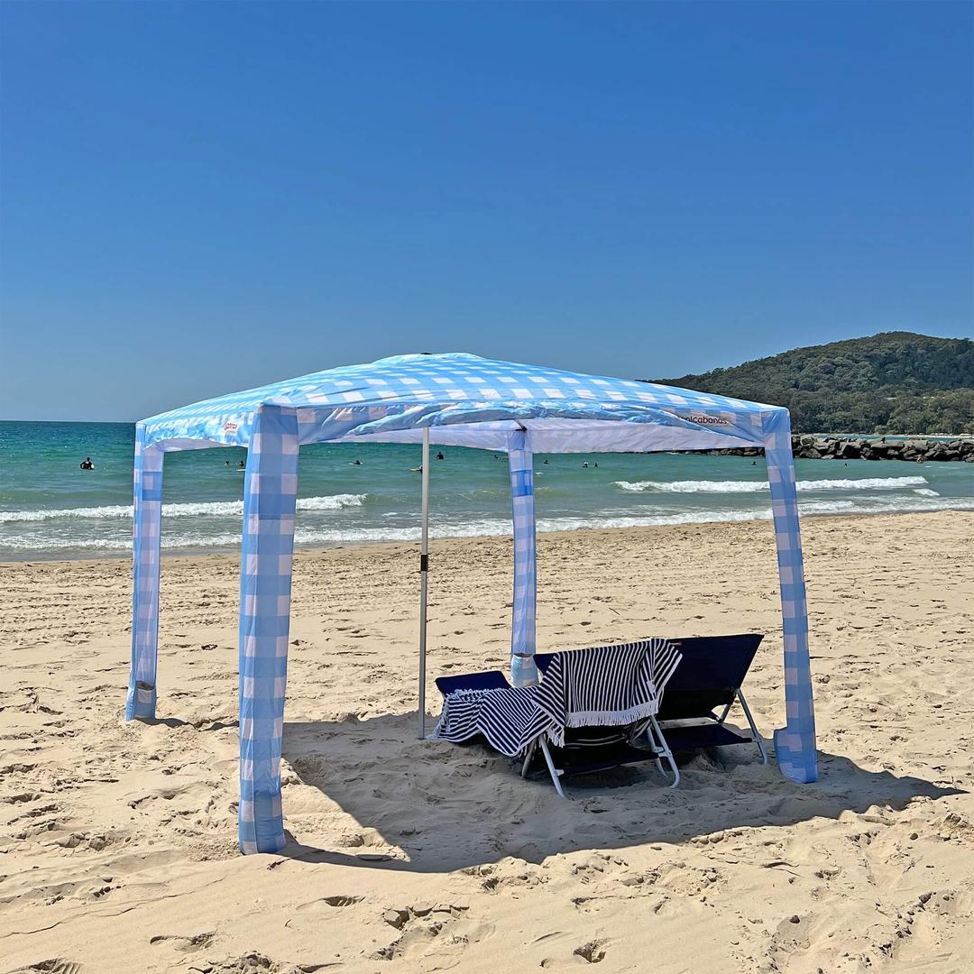 CoolCabana Beach Shade Tent - Easy Setup, UPF 50+ Protection, Large & Medium Sizes, Compact & Wind Resistant - Beach Cabana for The Whole Family - Blue Gingham, Medium