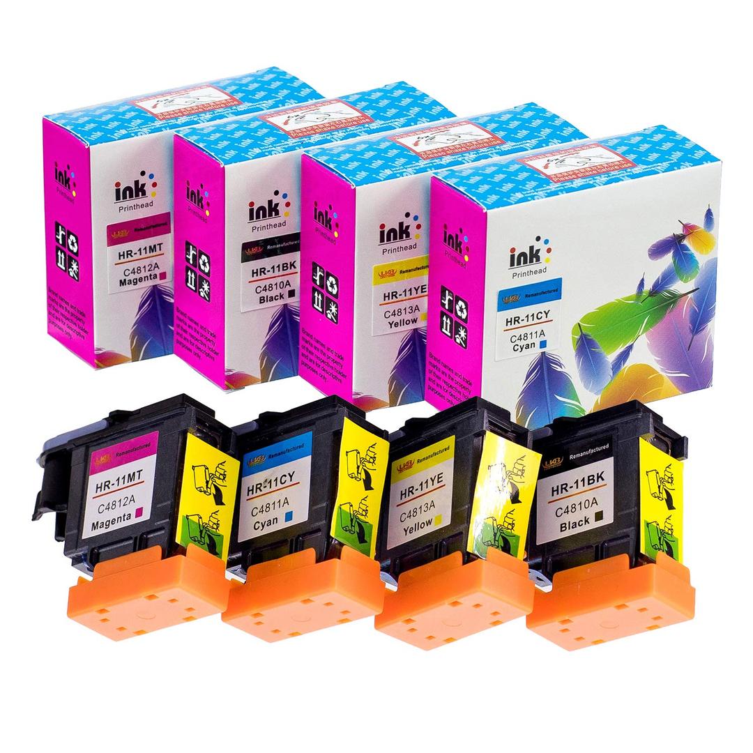 LKB Remanufactured 4PK HP11 Printhead Replacement for HP Printer C4810A C4811A C4812A C4813A (1M 1C 1Y 1BK) –US