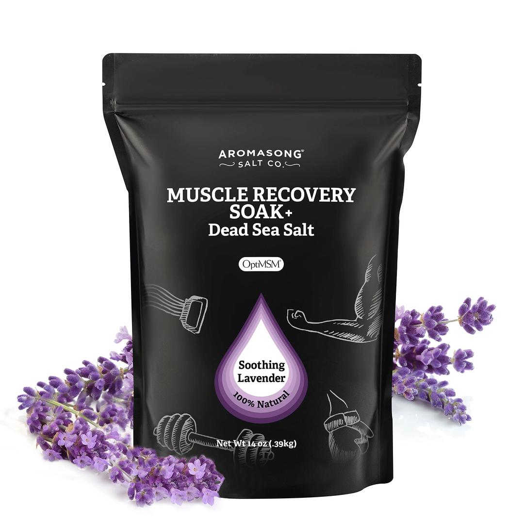 Aromasong Muscle Recovery Bath Soak with Dead Sea Salt, OptiMSM, Magnesium Flakes & Essential Oils for Post Workout Soreness - Made in USA - 14 oz. Bag Bath Salt for Pain Relief.