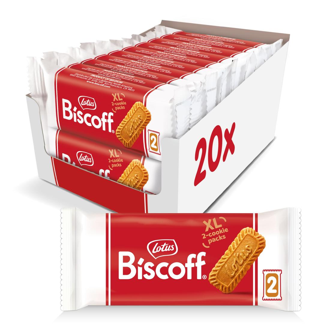 BiscoffLotus Biscoff Cookies, Caramelized Biscuit Cookie Snack, Dispenser Box (20 sleeves of 2 extra large cookies) Vegan, 0.9 Ounce (Pack of 20)