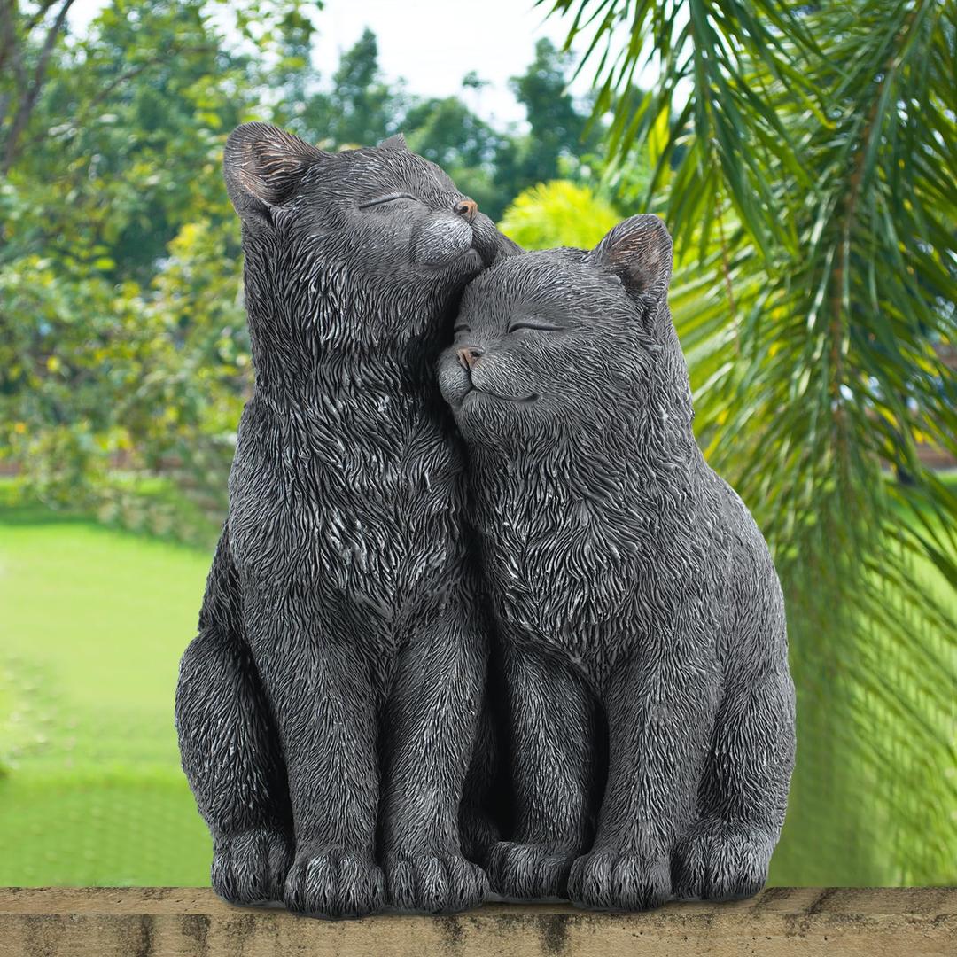 Wenqik Black Cat Statue for Garden Couple Kitten Figurines Decor Resin Cat Sculpture Decorative Garden Statues for Outside Patio Yard Farmhouse Gifts for Cat Lovers Mom 8.66 x 5.7 x 10.62 Inch