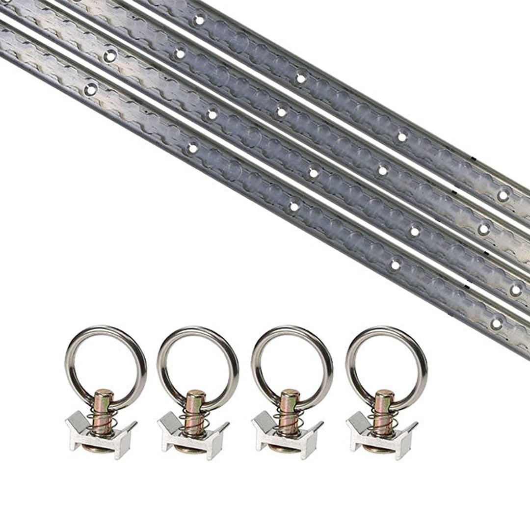 US Cargo Control L Track Tie Down System, Includes (4) USA Made 4-Foot Aluminum L-Track and (4) Silver Single Stud O-Ring Fittings, Versatile Trailer Tie Down System for Trailers and Truck Beds