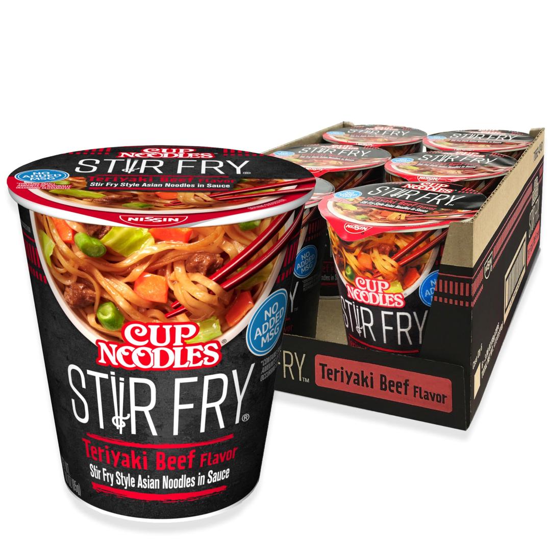 NISSINCup Noodles Stir Fry Noodles in Sauce, Teriyaki Beef, 3 Ounce (Pack of 6)