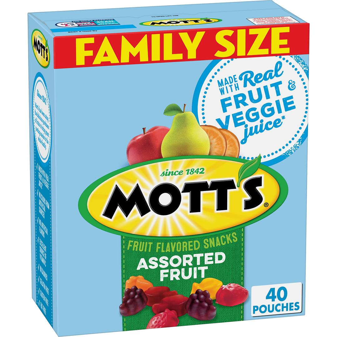 Mott'sFruit Flavored Snacks, Assorted Fruit, Family Pack, Gluten Free, 40 ct