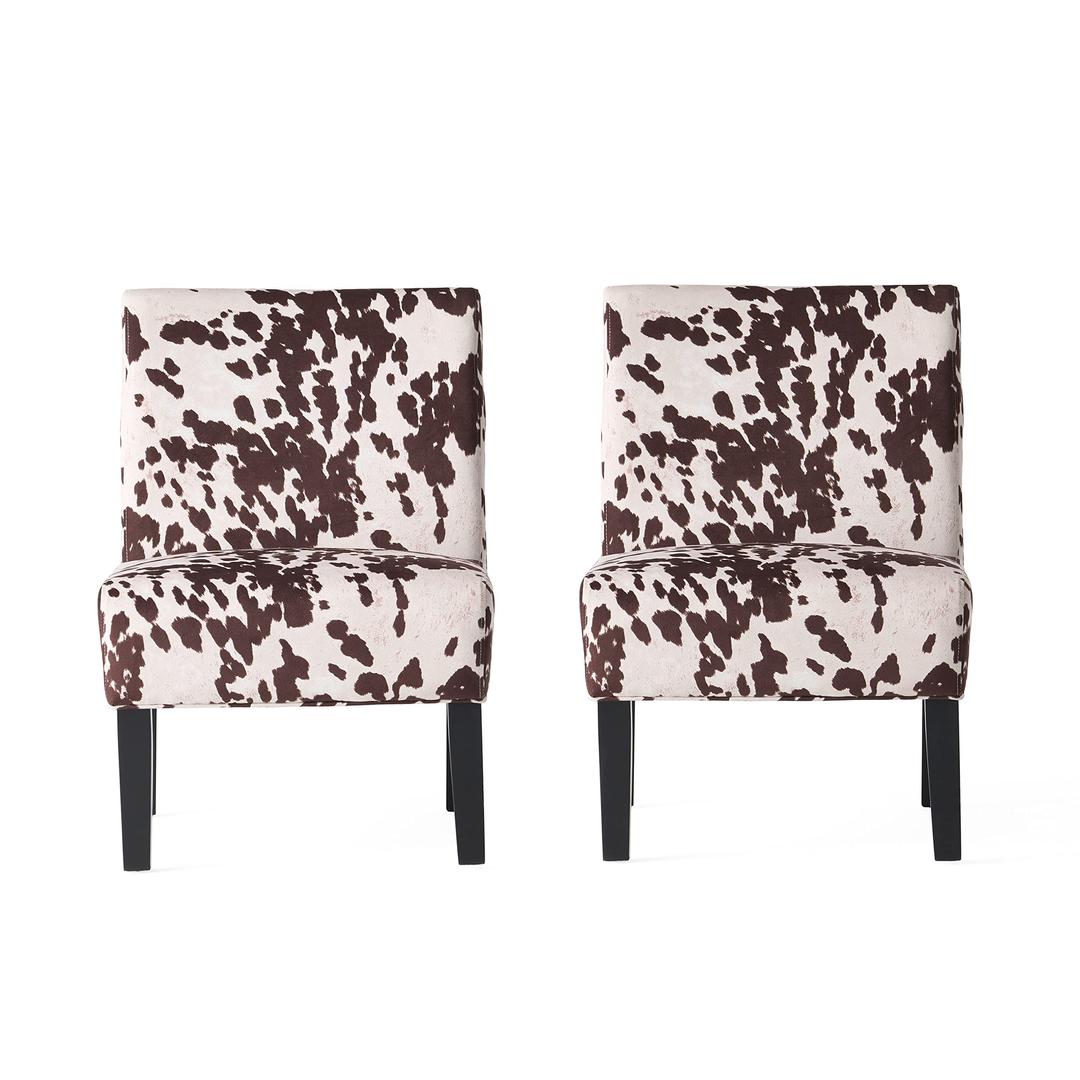 Christopher Knight Home Kassi Fabric Accent Chairs, 2-Pcs Set, Milk Cow