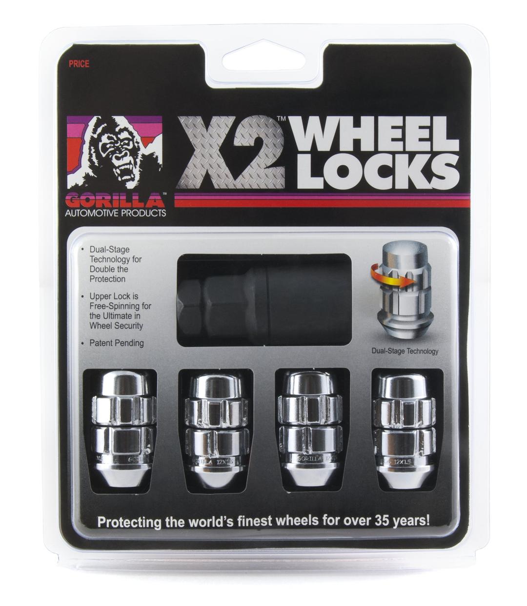 Gorilla Automotive (71631X) 12mm x 1.50 Thread Size Acorn Chrome X2 Wheel Lock, (Pack of 4)