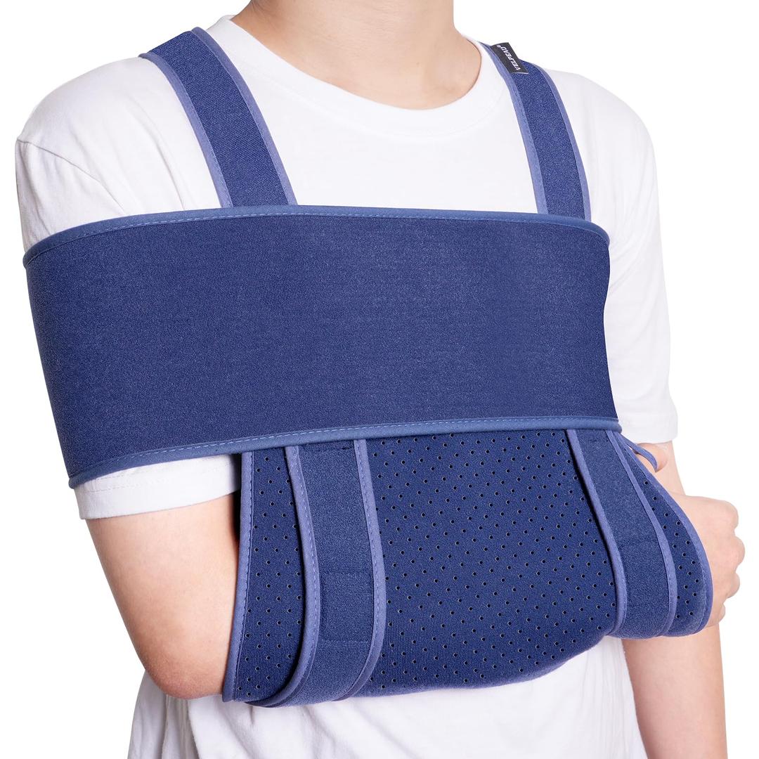 Velpeau Arm Sling for Sleep, Shoulder Immobilizer for Women & Men - Very Soft Sling for Rotator Cuff Tear, Fractured, Dislocation, Broken, Postoperative, Fits Left & Right (Blue, L: Bust 39.5-51.3″)