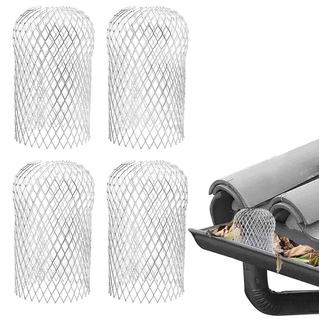 JYTDBCS 4 Pcs Gutter Guards - Aluminum Gutter Downspout Guard, Expandable Leaf Strainer Gutter Screen Covers Down Pipe Protectors, Keeps Gutter Clear of blockages from Leaves, Moss, muck, mud, Balls