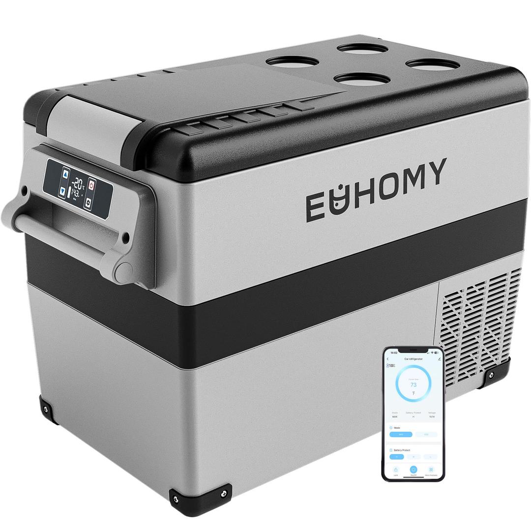 EUHOMY 12 Volt Refrigerator, 48QT(45L) Electric Cooler, 12V Fridge APP Control, 12V Cooler -4℉~68℉, Portable Freezer 12/24V DC 110-240V AC for Camping, Travel, Truck, Home