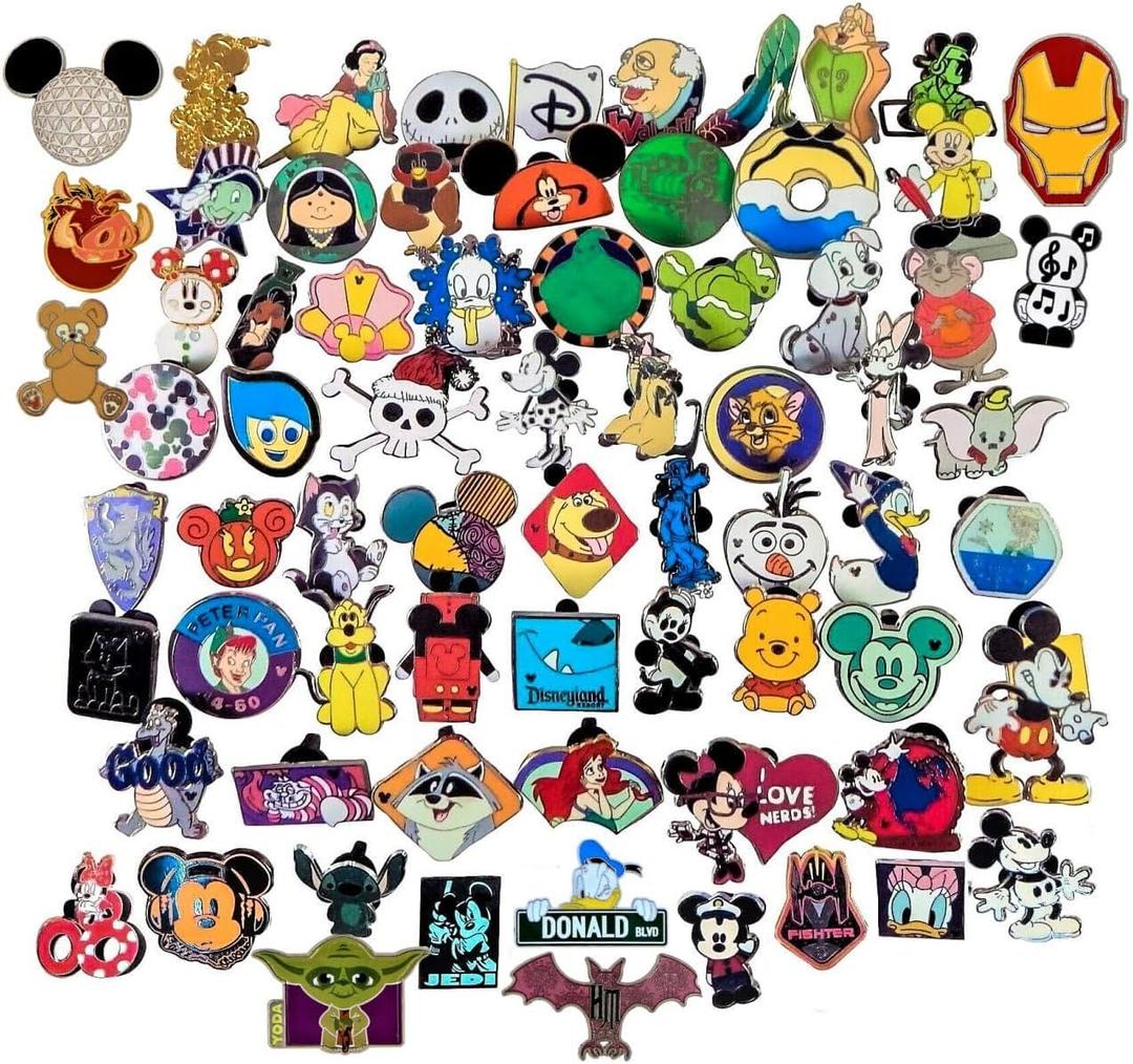 Disney Inspired Trading Pin Lot Mixed Pins - Mickey Minnie Princess Superhero - Collectible Characters & Symbols Assorted Pin Lot (25 Pack)