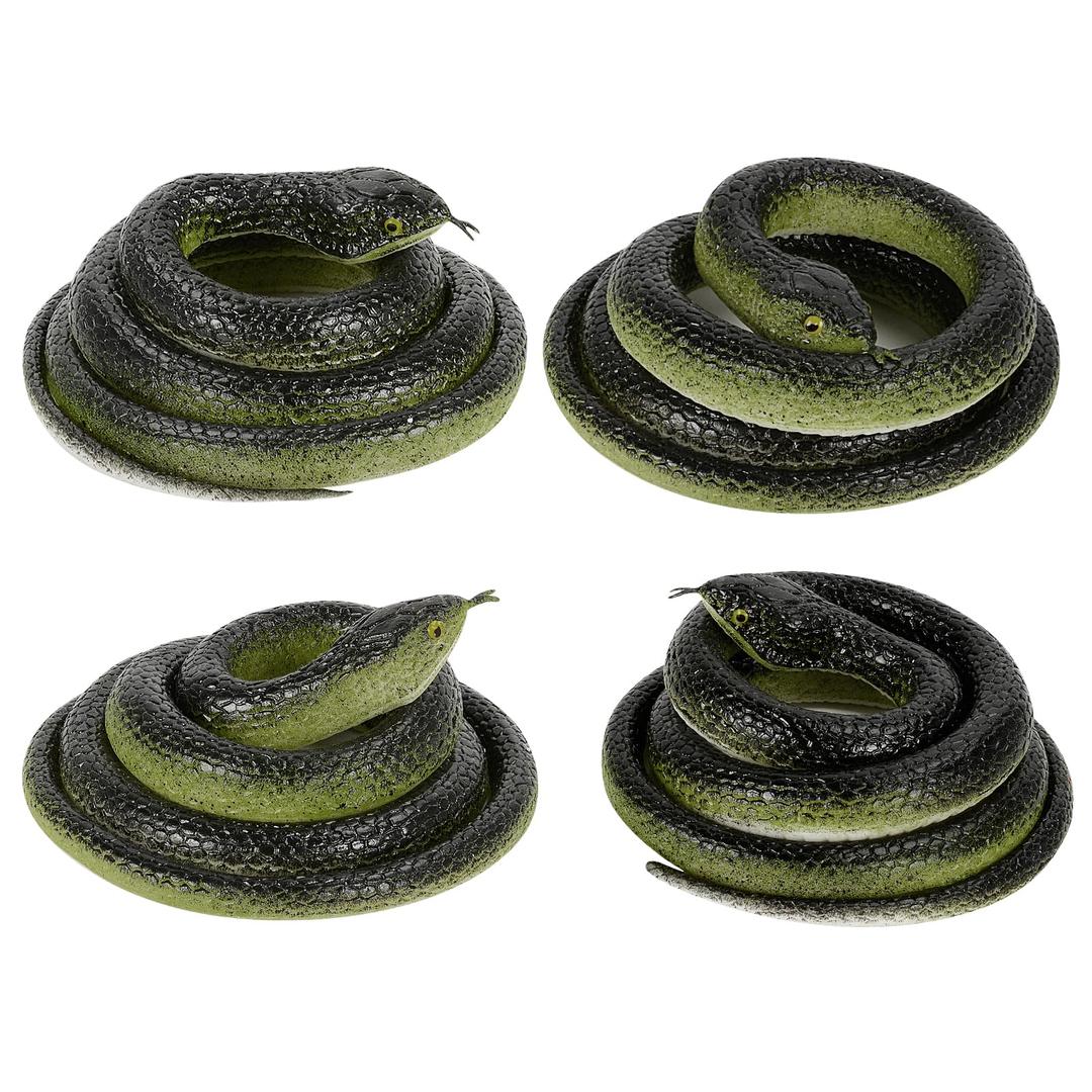 FOUUAAOOU Realistic Rubber Snake, 4 Pieces Fake Snake Black Mamba Snakes to Keep Birds Away, Rubber Snake Toy for Garden Props, Pranks, Halloween Decoration (Cyan)