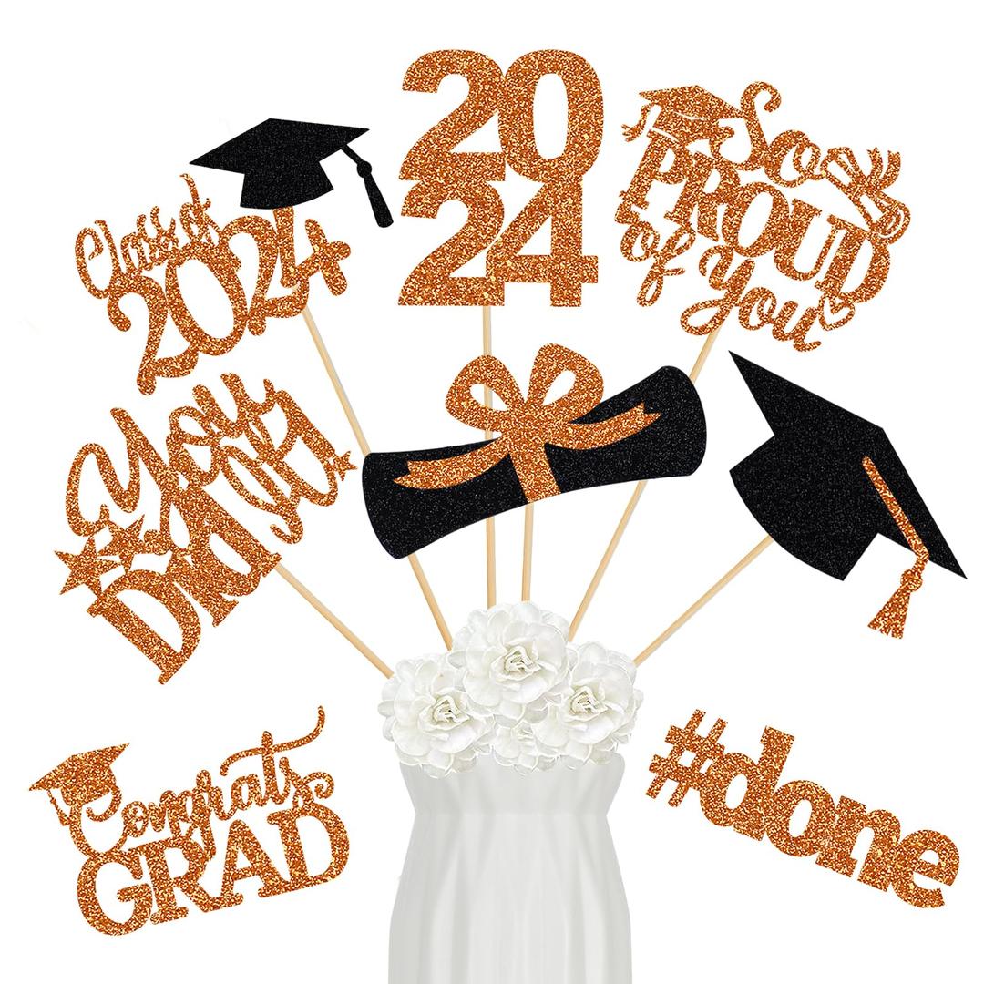 24 Pcs Graduation Centerpieces 2024 Orange, Graduation Centerpieces for Tables 2024 Orange Graduation Centerpiece Sticks for Graduation Party Decorations 2024 Orange