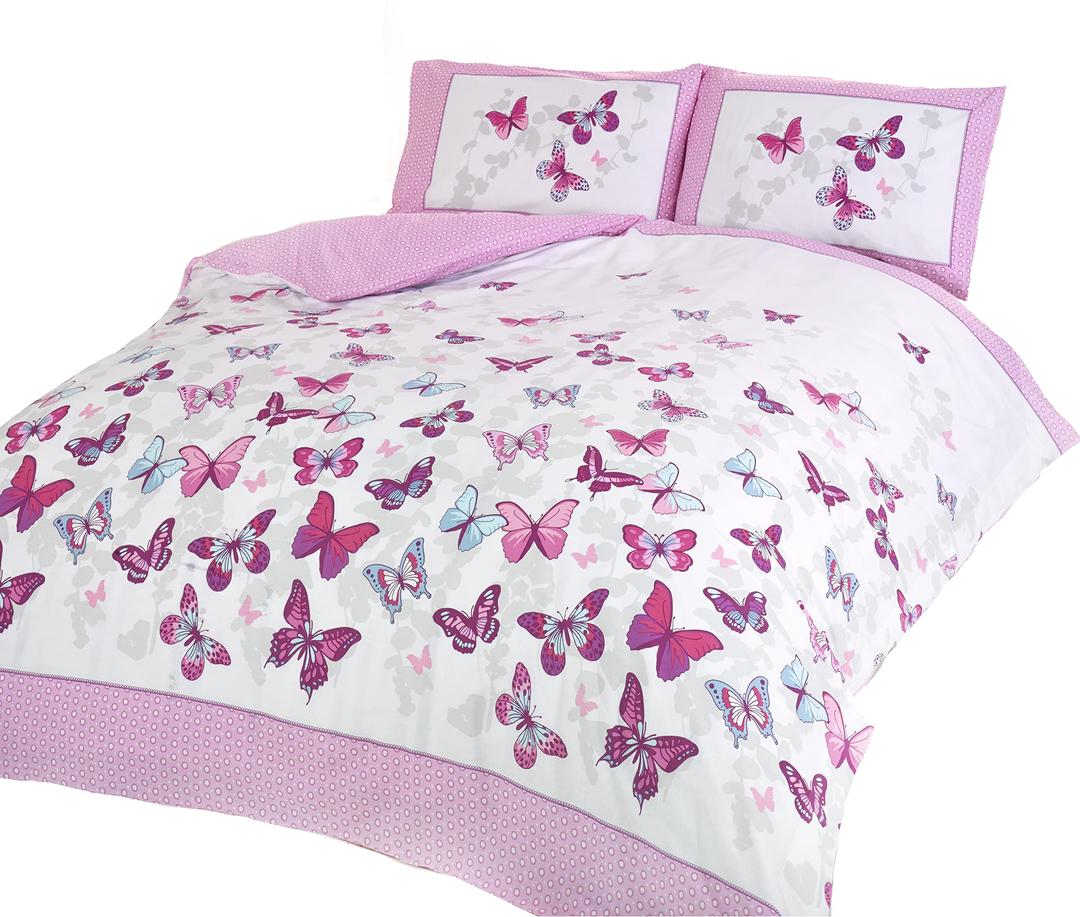 Art Girls Butterfly Duvet Cover Quilt Bedding Set, Cotton and Polyester, Pink, King