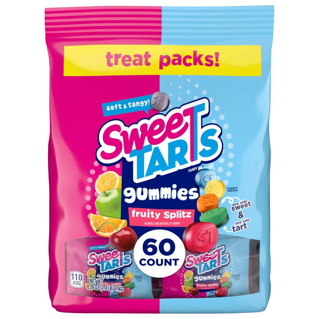 SweeTARTS Gummies Fruity Splitz, Candy, Sweet and Tart, Halloween Candy Variety Pack Trick-or-Treat Assortment, 39 oz (60 ct)