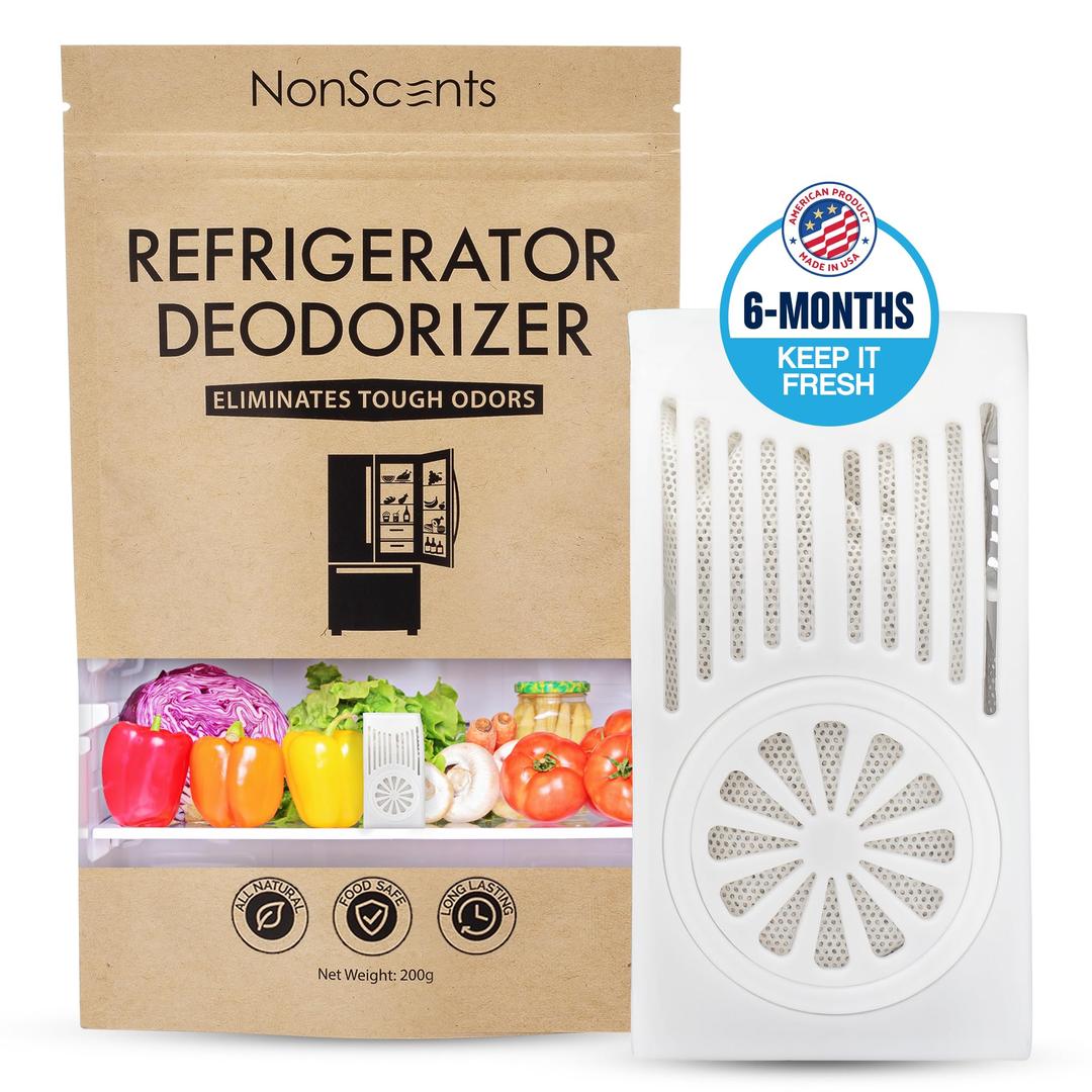 NonScents Refrigerator Deodorizer - Odor Eliminator for Fridge & Freezer - Outshines Baking Soda & Charcoal - Unscented, Long-Lasting, & Safe - Freshen Your Refrigerator & Freezer