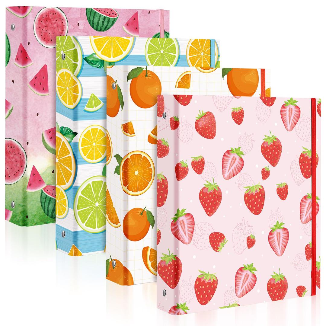 FainneFainne 4 Pcs Mini Binders 3 Ring Binder 1 Inch 5.5 x 8.5 Inch Cute Fruit Binders Mini Decorative Binders Bulk for School Office Classroom Supplies Students Teachers Girls Gifts