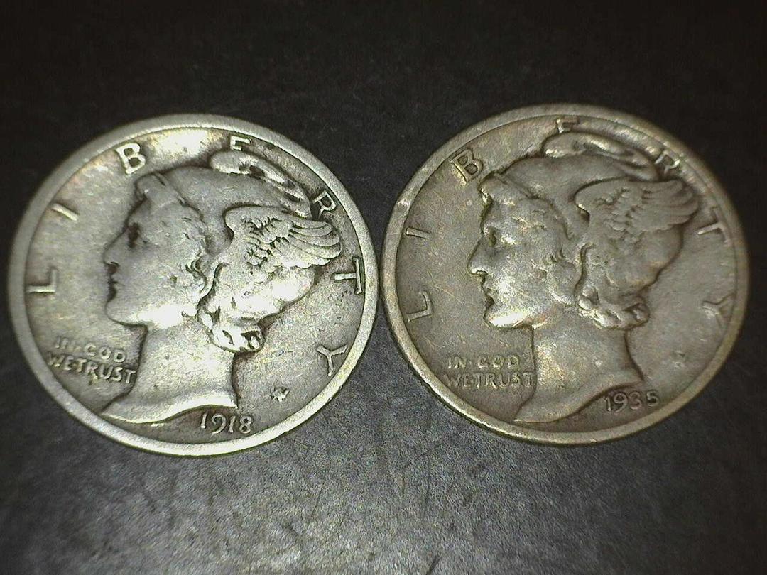 1916 to 1945 PDS Mercury Dimes - 90% Silver - Set of 2 Dimes US Mint - VG-08 and better