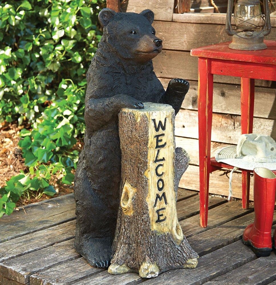 Black Forest Décor Standing Bear Welcome Tree Trunk – Rustic Black Bear Decor