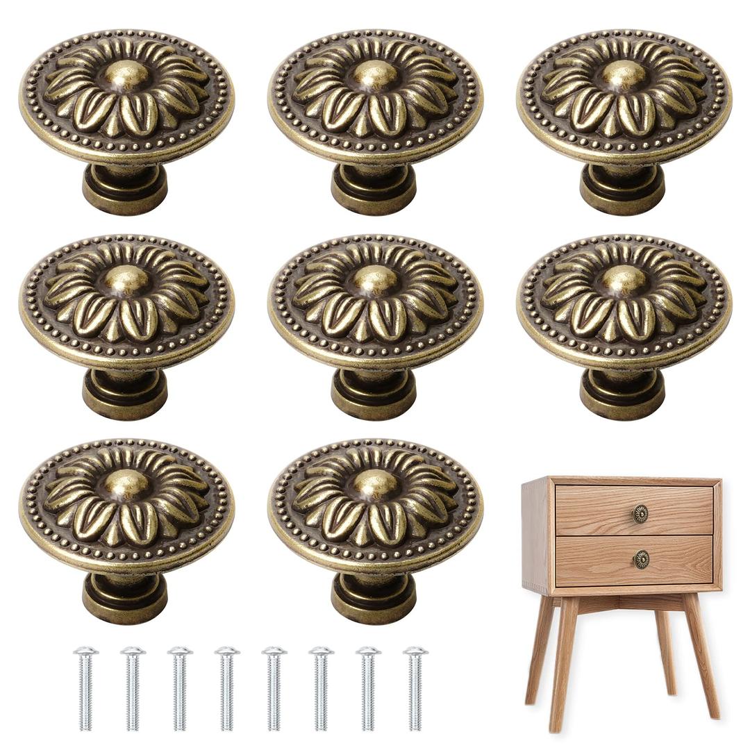 NC 8 Pcs Antique Bronzy Cabinet Knobs,Vintage Cabinet Handles Cupboard Handles Retro Bronze Drawer Pull Knobs, Pull Handle for Cupboard Wardrobe Furniture Hardware, 30mm Diameter