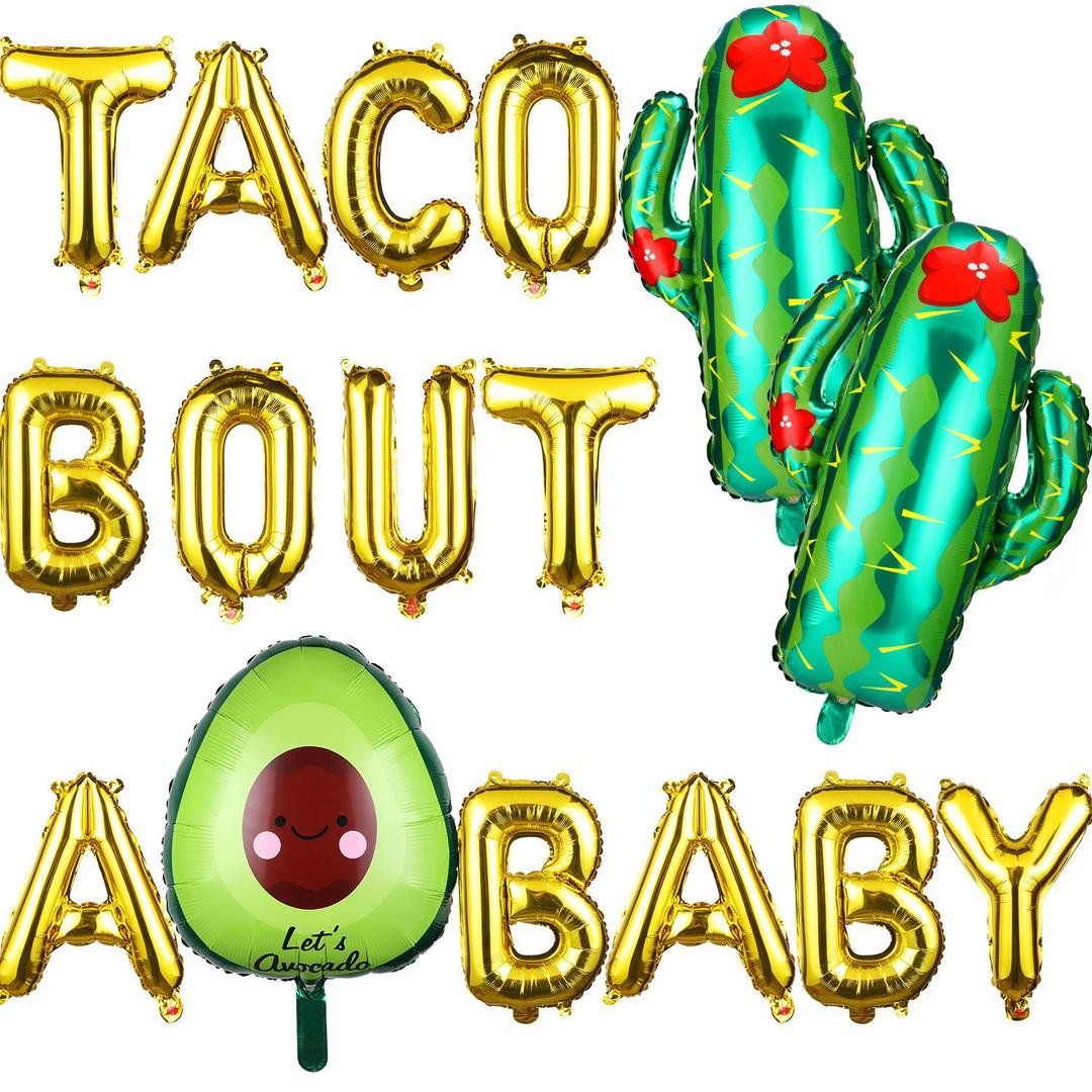 18 Pieces Taco Bout A Baby Balloons Decorations Supplies, Fiesta Theme Baby Shower Pregnancy Announcement Gold Letter Balloons, First 1st Birthday Party Gender Reveal Party Supplies