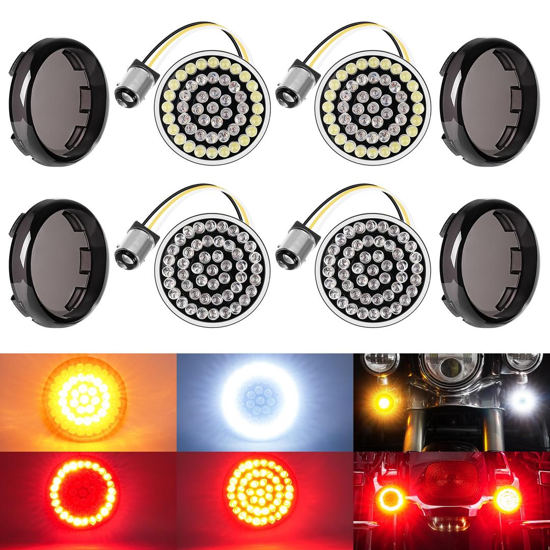 Benlari 1157 LED Turn Signals Front Rear 1156 Lights Black-Finish Bulbs Smoke Lenses Compatible for Harley Davidson Dyna Softail Sportster Touring Street Glide Road Glide Iron 883 1200 72 48