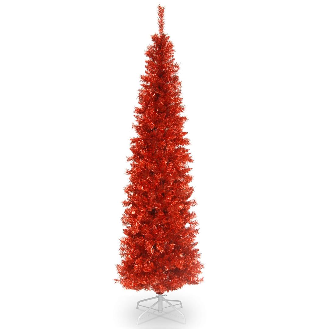 National Tree Company Artificial Christmas Tree, Red Tinsel, Includes Stand, 6 feet